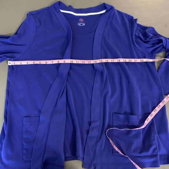 Isaac Mizrahi Live Womens 2X Open Front Cardigan Built In Cami Tank Cotton Blue - Picture 9 of 11